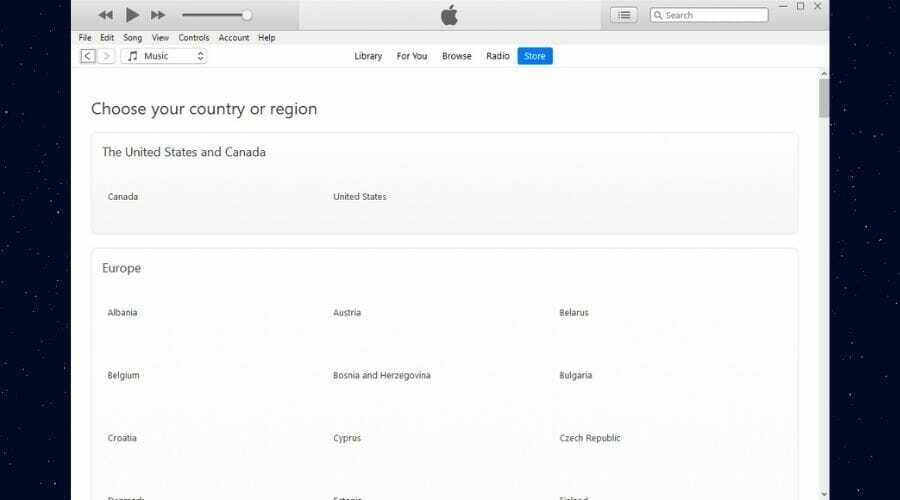 iTunes'i regioonide loend