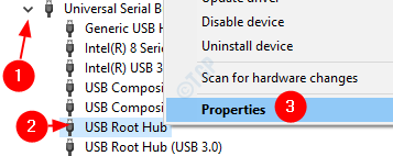 Egenskaber for USB Root Hub