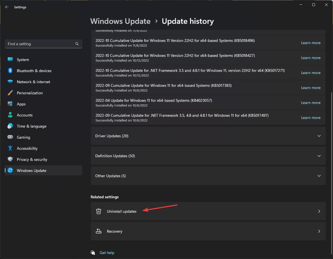 Windows Update - Historique des mises à jour
