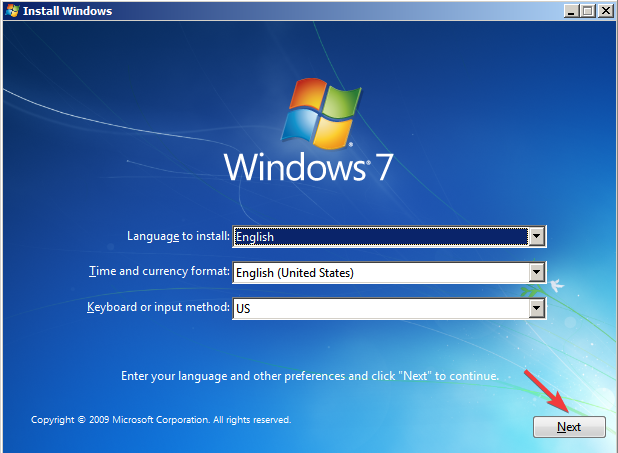 Нажмите «Далее», файлы DLL отсутствуют в Windows 7.