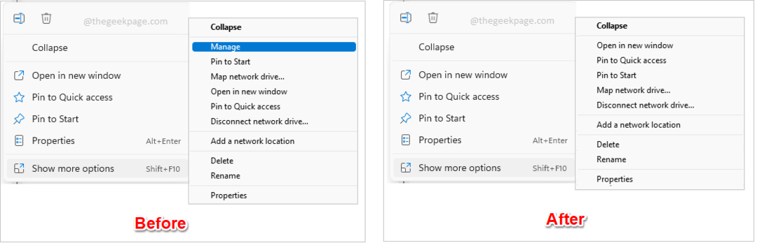 Sådan tilføjes eller fjernes 'Administrer' element fra 'Denne pc' Højreklik på kontekstmenuen på Windows 11,10