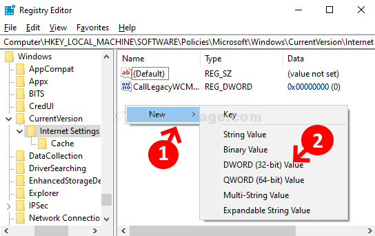 Uređivač registra Idite na put Desna desna tipka miša kliknite novu vrijednost Dword (32 bit)