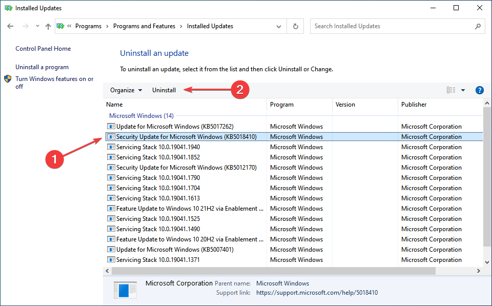 rimuovi gli aggiornamenti recenti per correggere l'eccezione kmode non gestita da Windows 10
