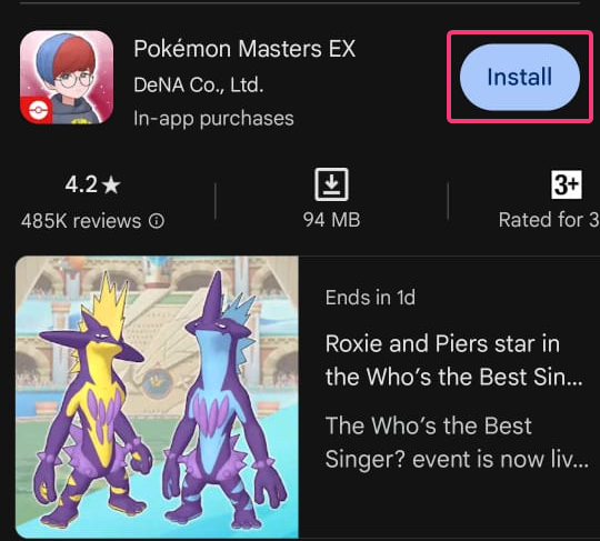 Installieren – Behebung des Fehlers 10104 bei Pokemon Masters