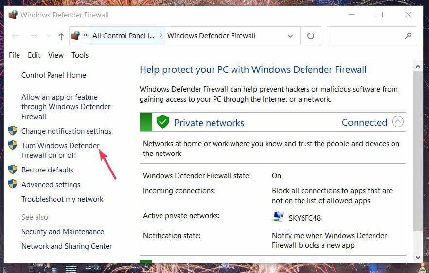 Schalten Sie die Windows Defender-Firewall ein oder aus Opera-Download bleibt bei 100 hängen