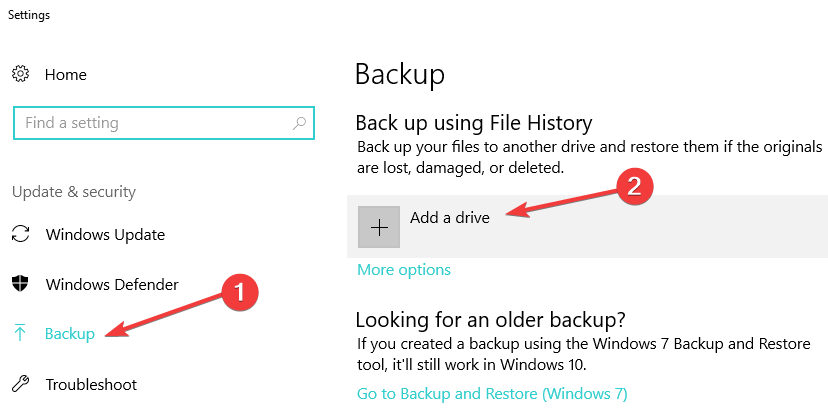 arquivo de histórico de backup windows 10
