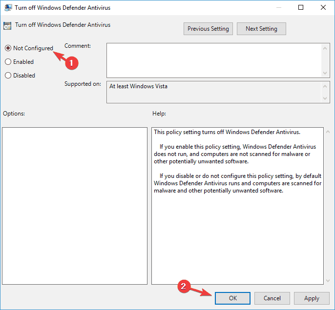 Windows Defender on poistettu käytöstä ryhmäkäytännön mukaan