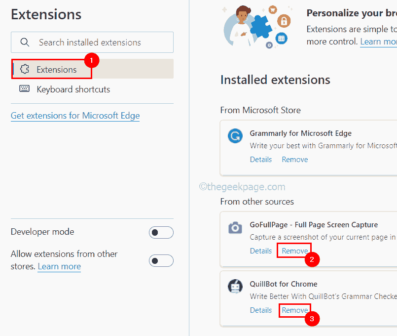 Supprimer les extensions Edge 11zon