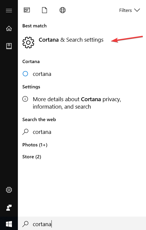 Cortana-Suchfenster 10