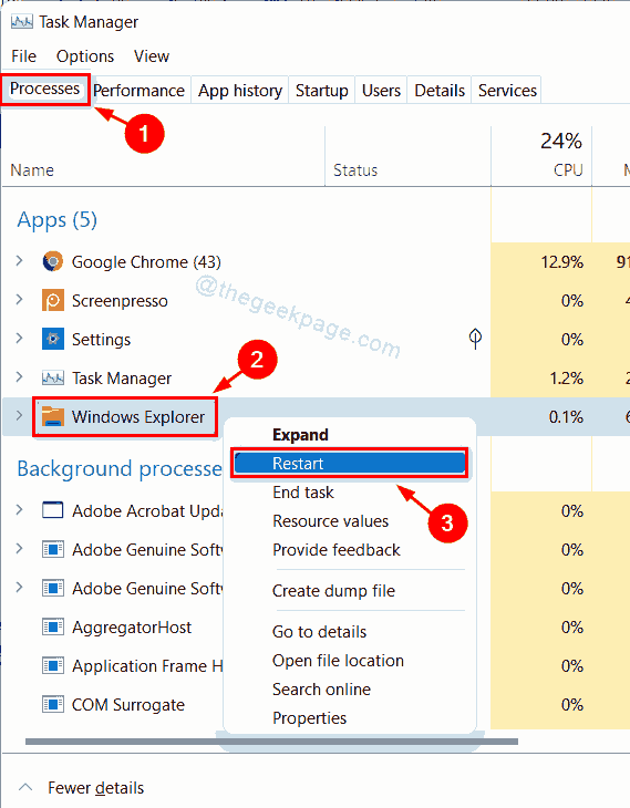 Možnosť reštartovania programu Windows Explorer 11zon