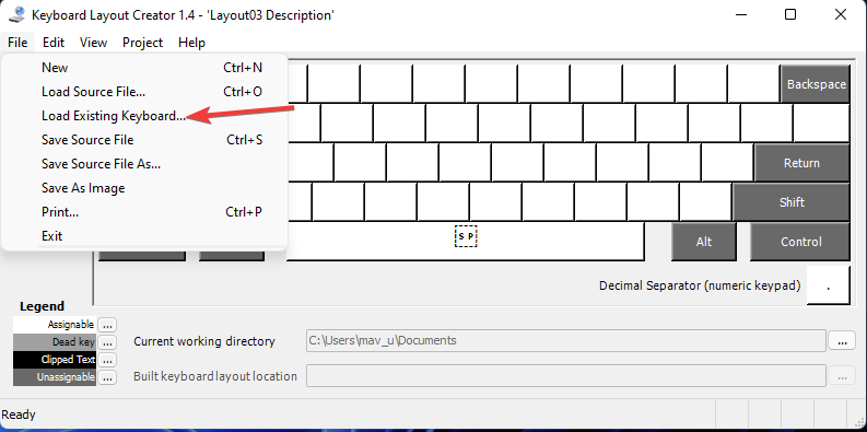 Carregar janelas de layout de teclado de opção de teclado existente 11