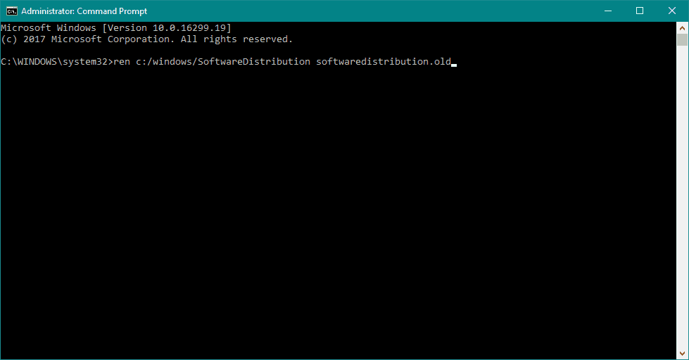 ข้อผิดพลาดในการจัดเก็บ windows 0x80073CFB การกระจายซอฟต์แวร์เปลี่ยนชื่อ CMD