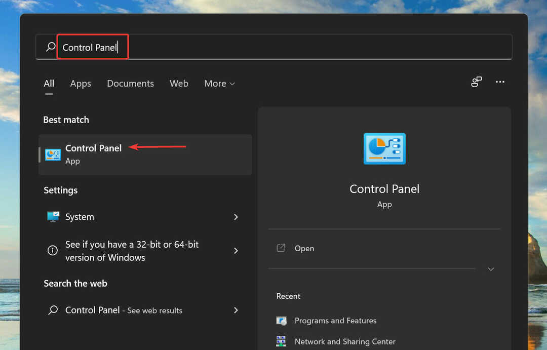 Luncurkan Control Panel untuk memperbaiki kesalahan NSIS di Windows 11