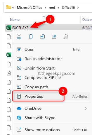Propiedades mínimas del archivo Exe de Excel