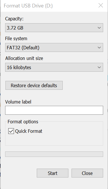 Formatează unitatea flash USB - Start