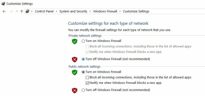 disabilitare il firewall di Windows windows