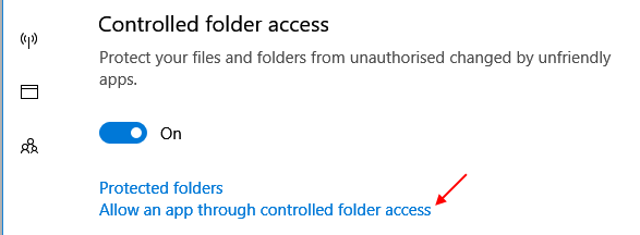 Luba rakenduse kaitstud kaustale Windows 10 kontrollitud kaustale juurdepääs 2