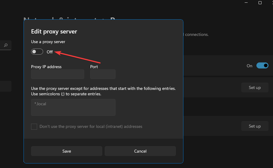 Inställningen Använd en proxyserver i windows 11 vpn fungerar inte