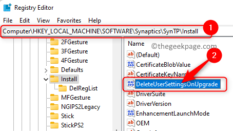 Registry Synaptics Installera Deleteuser Settings Uppgradering Min