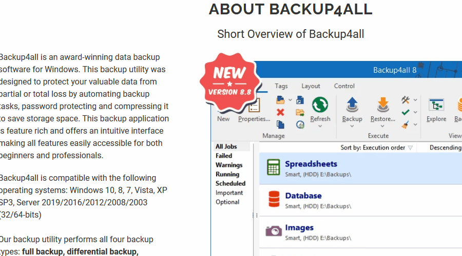 Backup4All огледален софтуер за архивиране