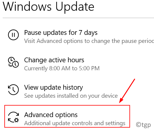 Windows atjaunināšanas papildu opcijas Min