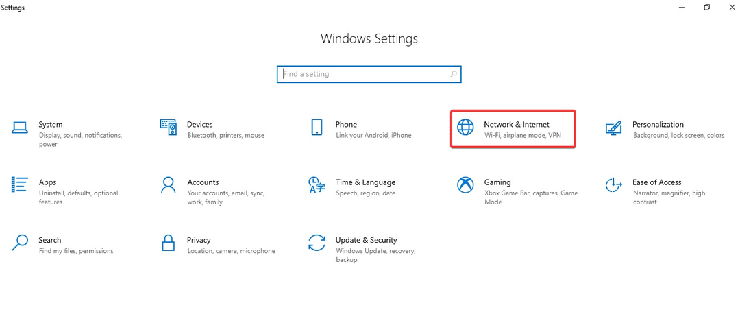 Verkko- ja Internet-vaihtoehto Windows 10:ssä