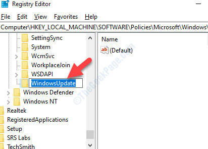 नई कुंजी का नाम बदलें Windowsupdate