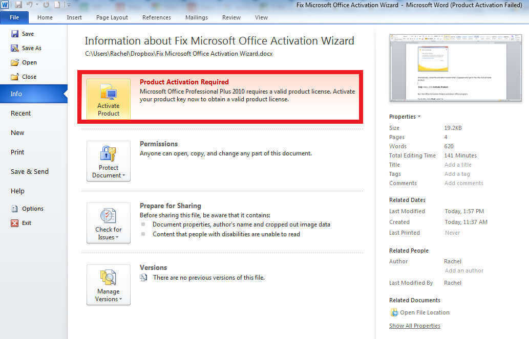 procedura guidata di attivazione di Microsoft Office 2016