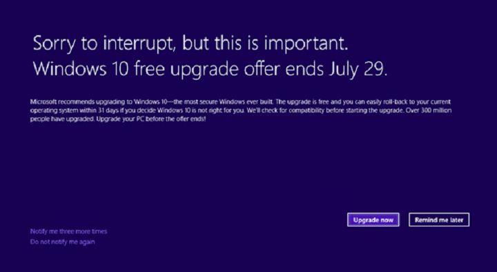 Η Microsoft αρχίζει να υπενθυμίζει στους χρήστες να κάνουν αναβάθμιση στα Windows 10 πριν από την προθεσμία