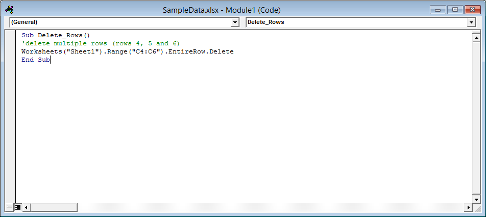 تشغيل البرنامج النصي الماكرو حذف صفوف متعددة في Excel 
