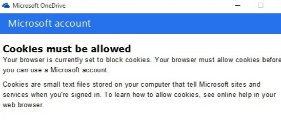Файлы cookie должны быть разрешены ошибка - файлы cookie ошибок OneDrive