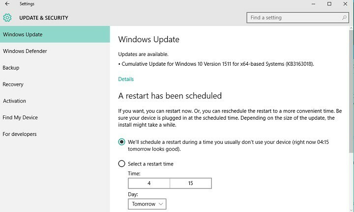 Microsoft-julkaisun kumulatiivinen päivitys KB3163018 Windows 10 -versiolle 1511