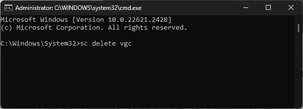 sc delete vgc -alorant nu se dezinstalează pe Windows 11