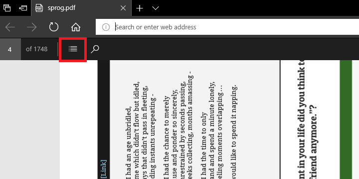 Microsoft Edge PDF navigácia