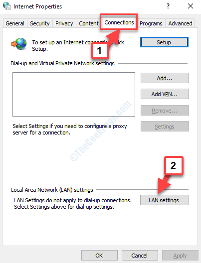 Svojstva interneta Veze Postavke LAN-a Primijeni Ok