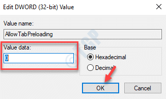 Editar Dword (32 bits) Valor Allowtabpreloading Value Data 0 Ok