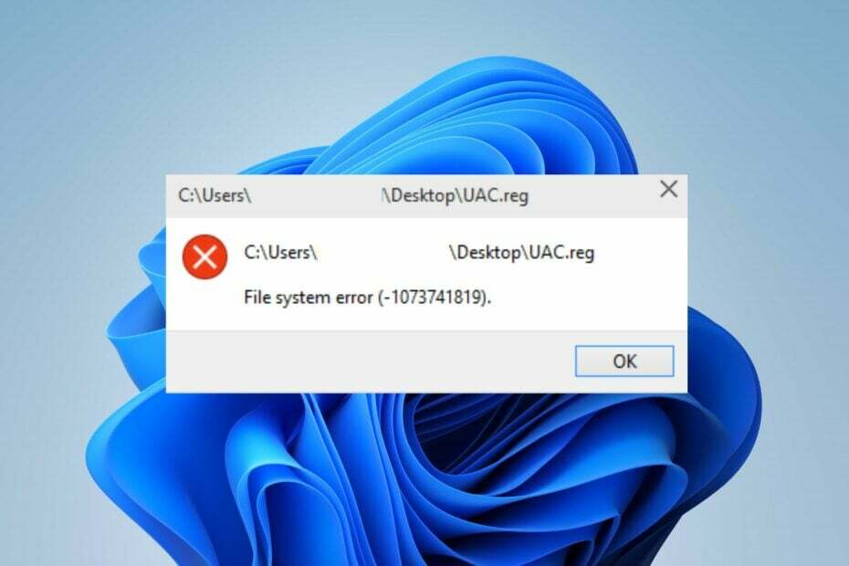 коригиране на грешка във файловата система (-1073741819)