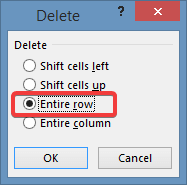 vælg hele rækken slet flere rækker i Excel 