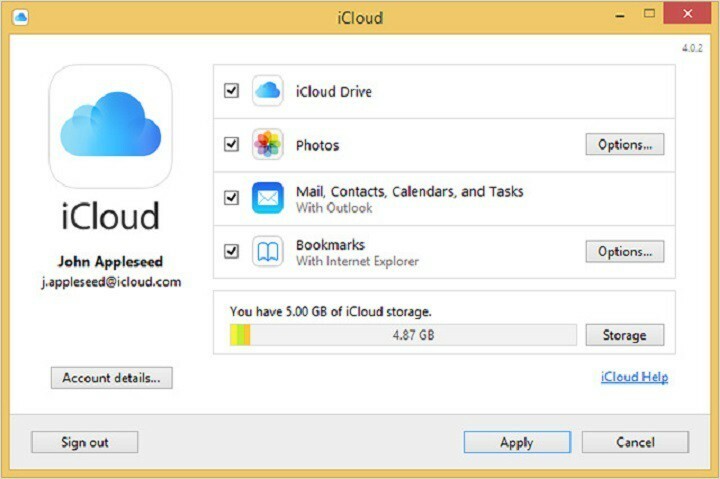 Apple iCloud fotoattēlus iCloud operētājsistēmai Windows un Outlook 2016 atbalsta