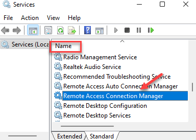 Palvelut Remote Access Connection Manager Kaksoisnapsauta