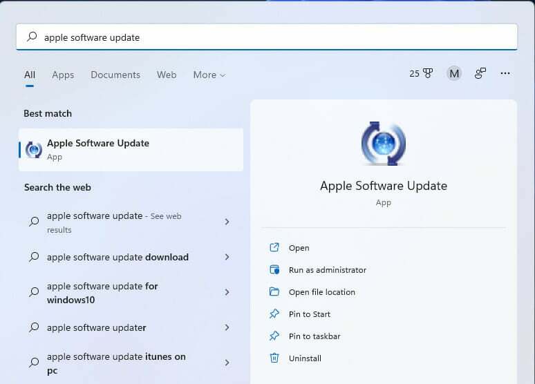Nyckelordet Apple Software Update Windows 11 känner inte igen ipad