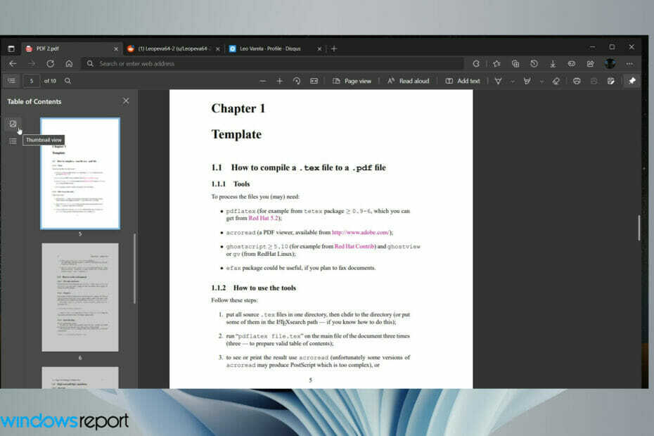 Microsoft Edge는 PDF 문서에 대한 축소판 보기를 얻습니다.