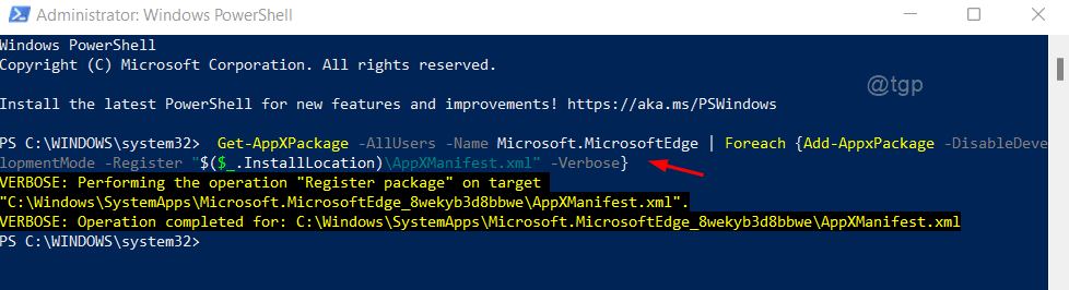 Команда Powershell для Ms Edge Repair Win11