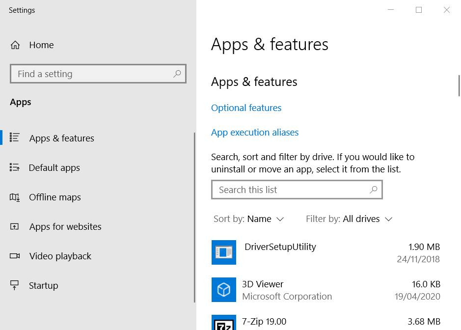 Karta Aplikácie a funkcie aktualizuje minecraft Windows 10