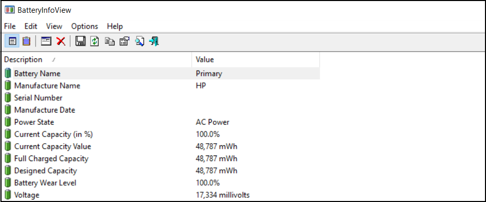 Batteryinfoview Software zur Kalibrierung von Laptop-Akkus