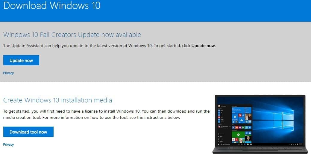 Windows 10 sonbahar yaratıcılarını indirin ISO dosyalarını güncelleyin