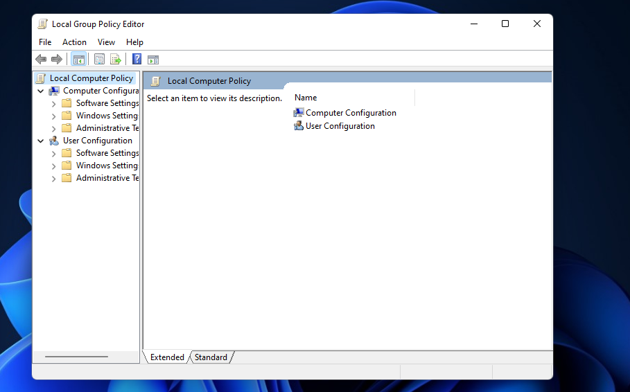 Kohalik rühmapoliitika redaktor Windows 11 admx
