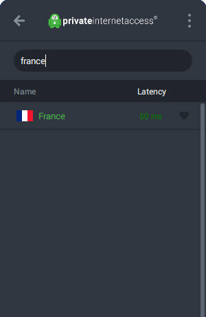 Suche nach dem Frankreich-Server in PIA