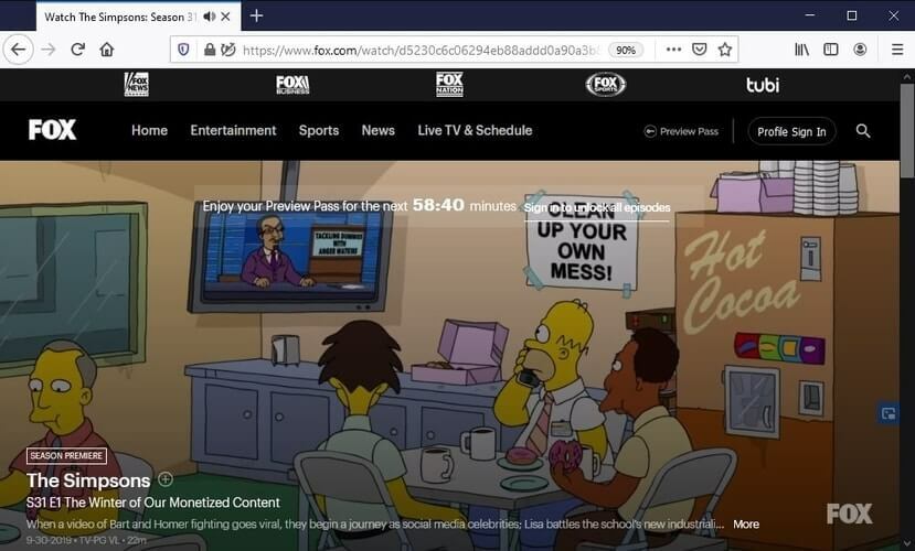 brezplačno si oglejte Simpsons na Foxu s predogledom Pass