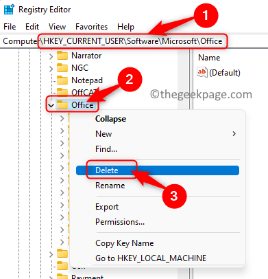 Uporabniška programska oprema registra Izbriši mapo Microsoft Office Min